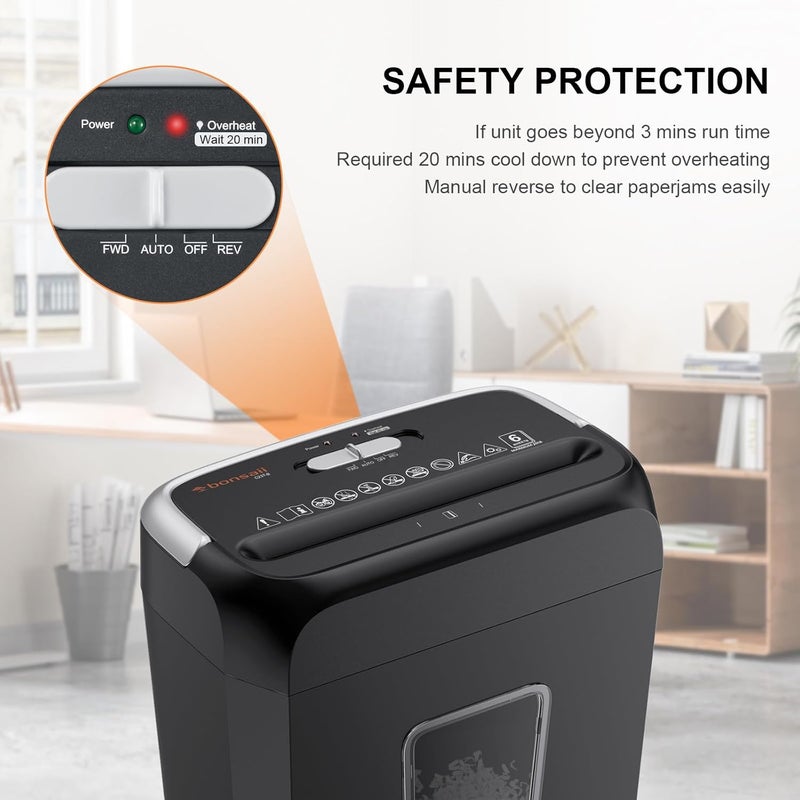 bonsaii Paper Shredder for Home Use, 3.4 Gal Wastebasket, 6 Sheet Crosscut Paper Credit Cards, Staples, and Clips Shredder for Home Office Use, Portable Handle Design (C237-B New Version) - Image 5